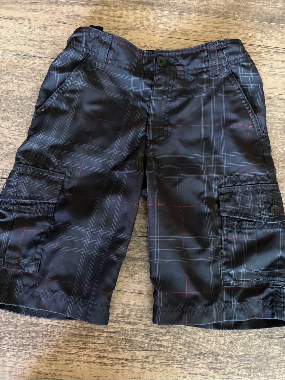 Boys Black Plaid Cargo Shorts